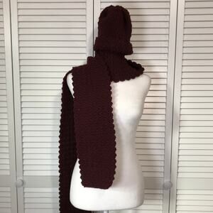 NWT Handmade Crocheted Burgundy Matching Textured Adult Beanie Scarf 75”
